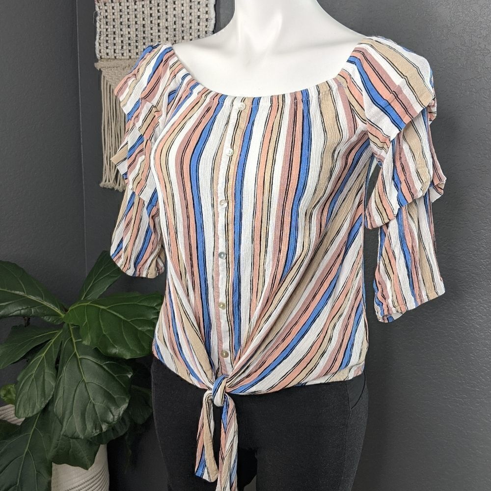 ⭐ Lily White Striped Tie-Front Blouse